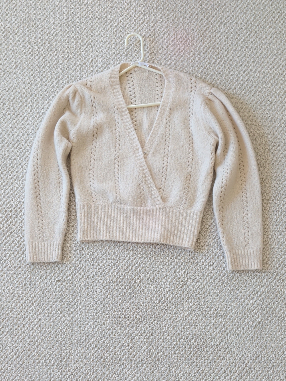 Astr Soft Cream V-Neck Pointelle Sweater